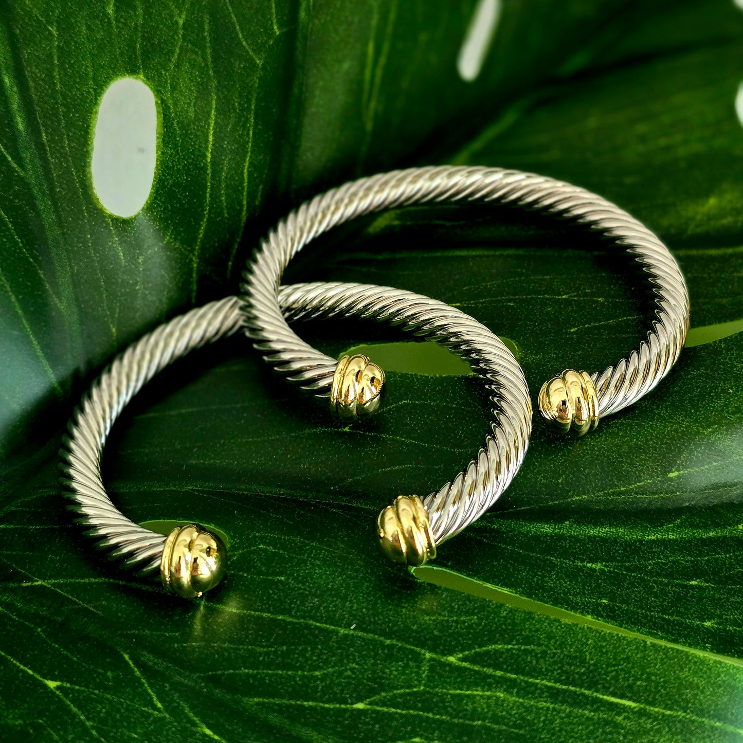 Cable Cuff Bracelet - Two tone