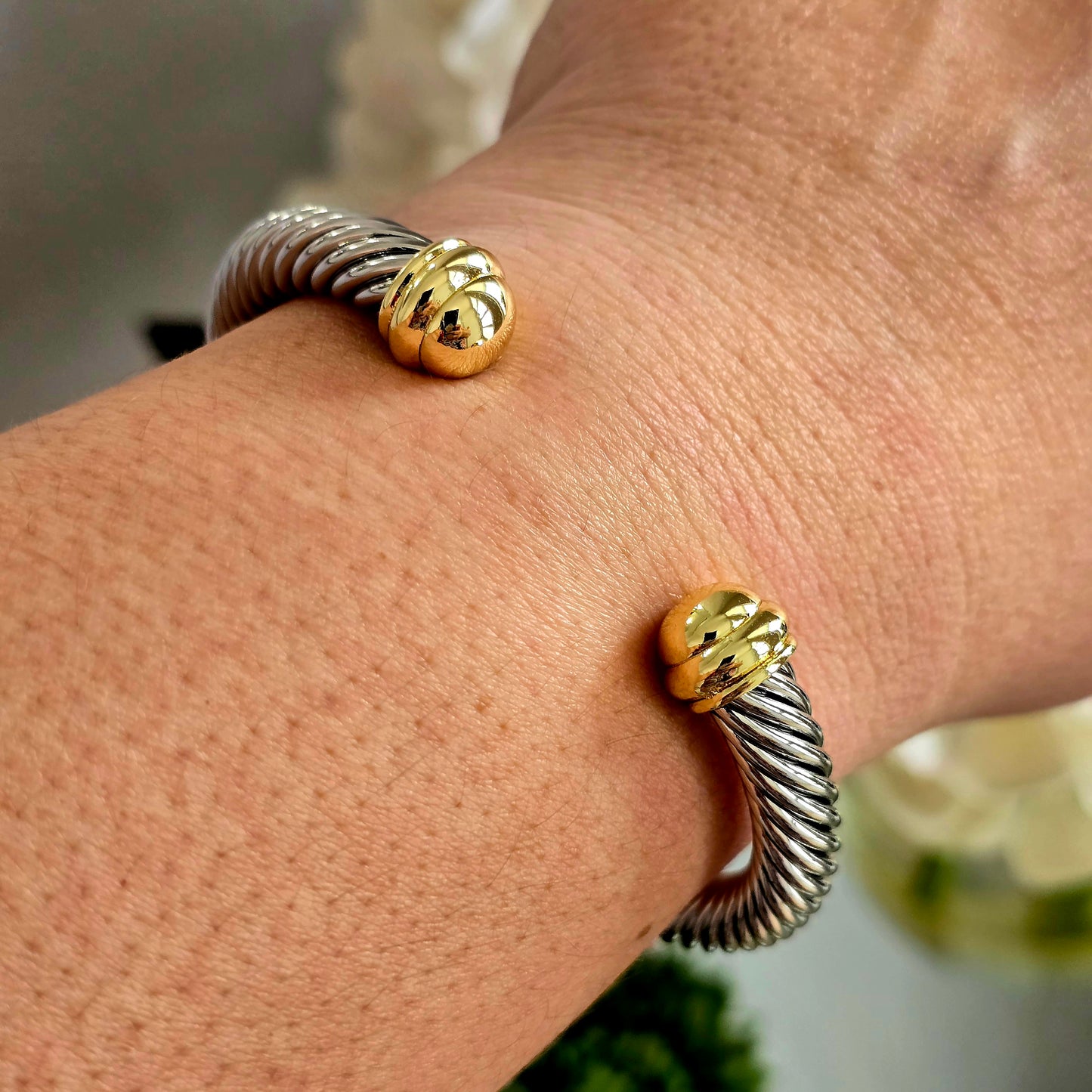 Cable Cuff Bracelet - Two tone